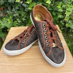 Michael Kors Womens Monogram Canvas Sneakers Brown/Gold Size 6